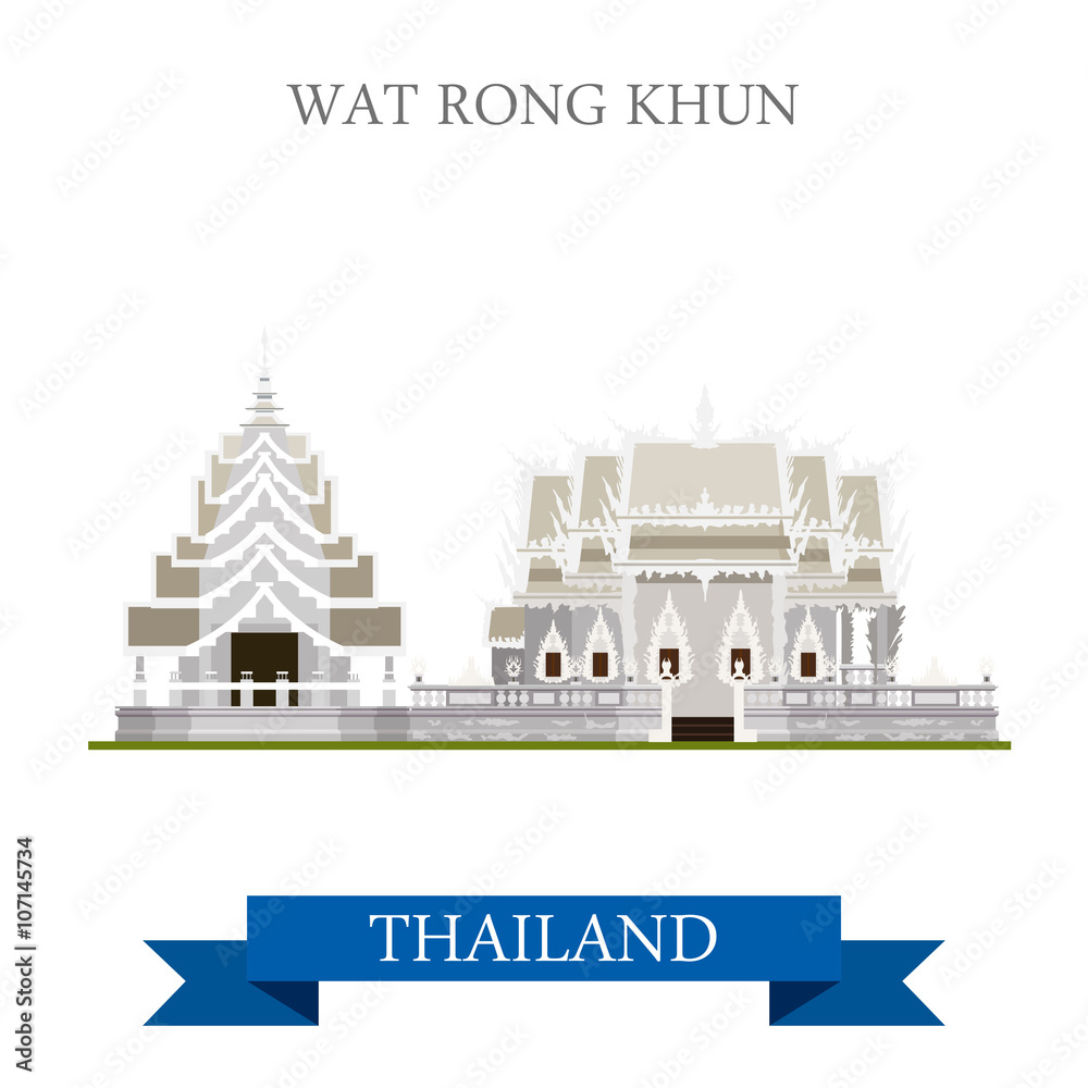Obraz premium Wat Rong Khun Thailand vector flat attraction travel sightseeing