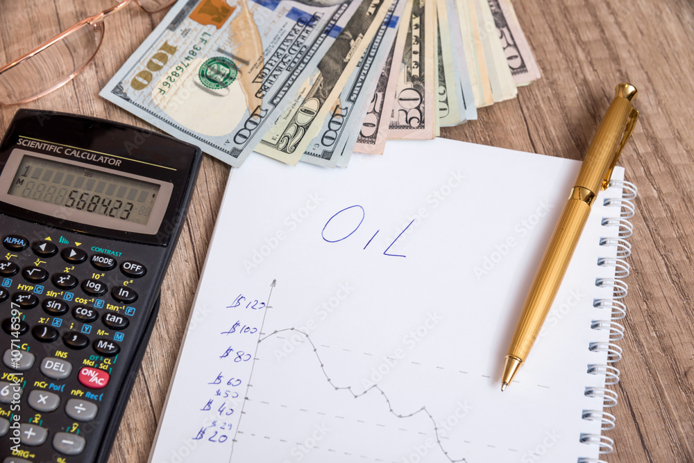 chart graph oil fall with office accessories chart graph oil fall with office accessories