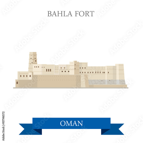 Bahla Fort in Oman vector flat attraction travel landmark