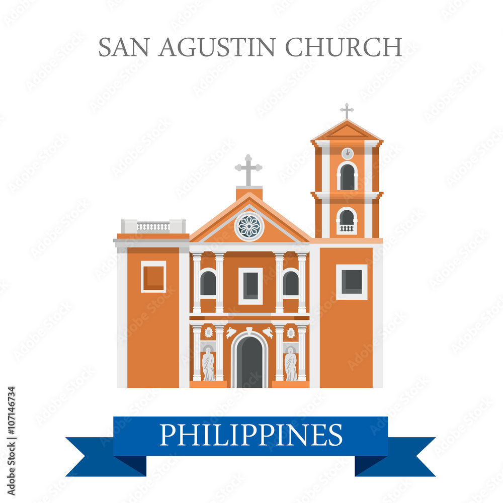 San Agustin Church Manila Philippines vector flat attraction