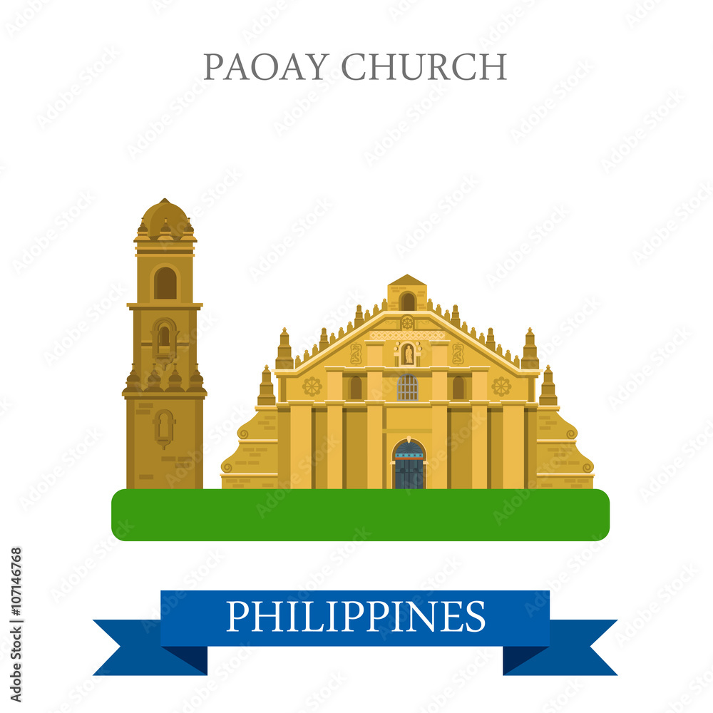 Paoay Church Philippines vector flat attraction sightseeing