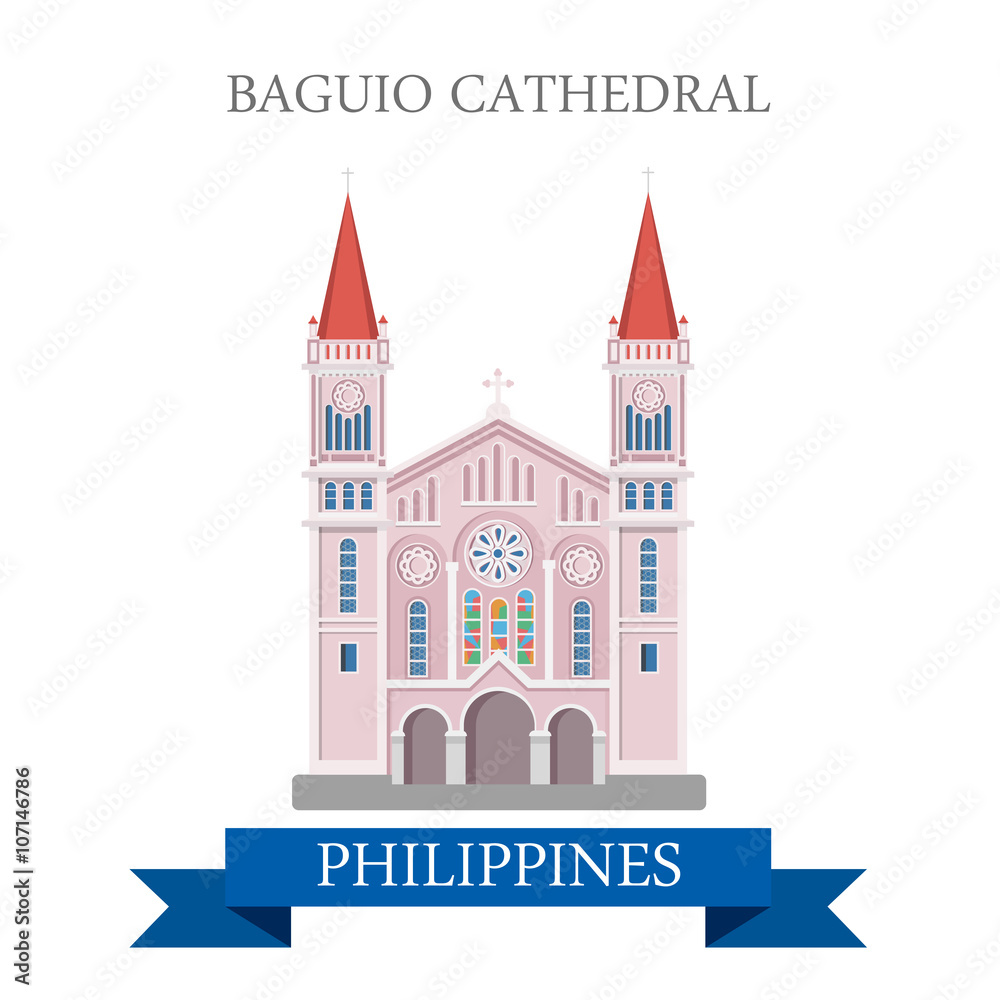 Baguio Cathedral Philippines vector flat attraction landmark
