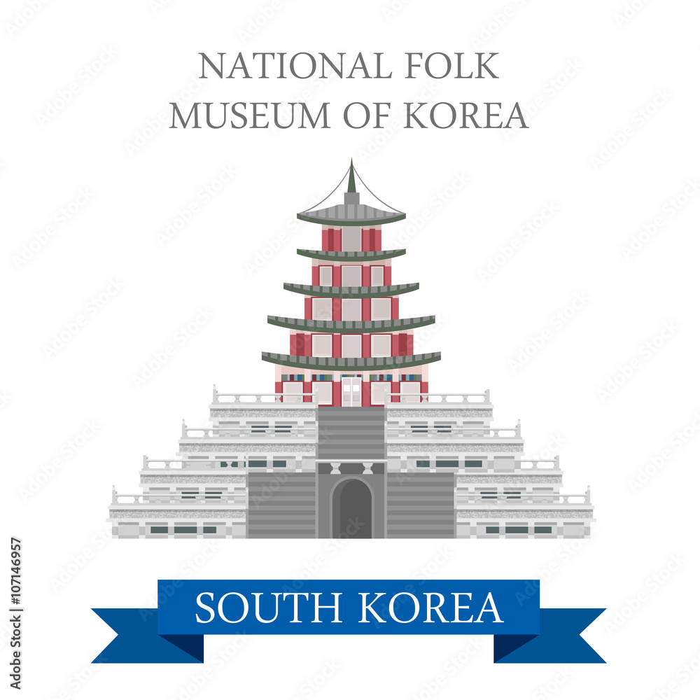 Natinal Folk Museum South Korea vector flat attraction travel