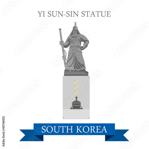Yi Sun-Sin Statue South Korea landmarks vector flat attraction