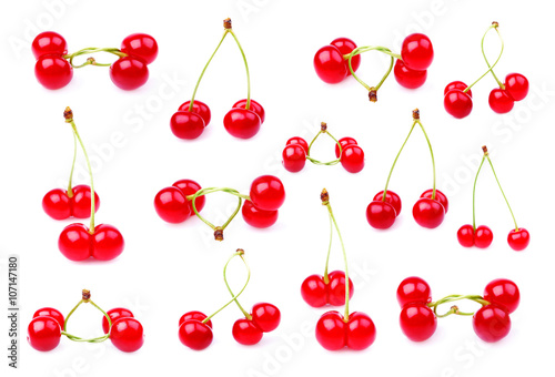 collection cherries on a white background