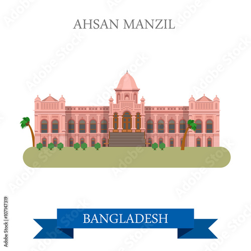 Ahsan Manzil palace Bangladesh landmarks vector flat attraction