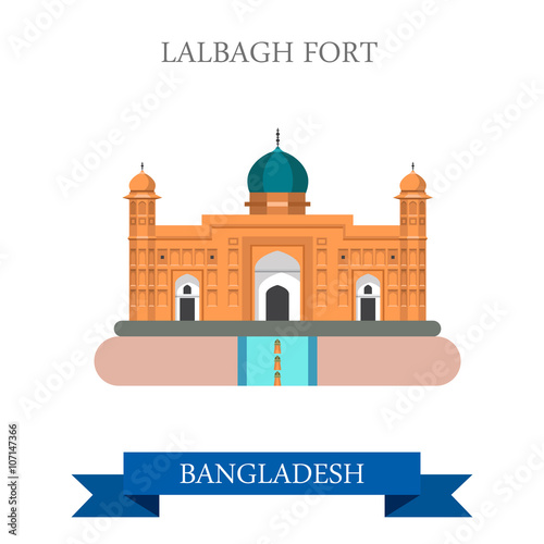 Lalbagh Fort Dhaka Bangladesh landmarks vector flat attraction