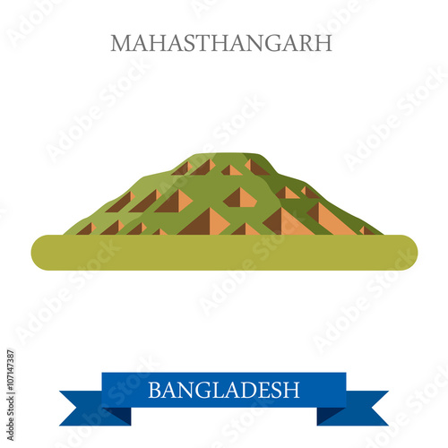 Mahasthangarh Bogra Bangladesh landmarks vector flat attraction