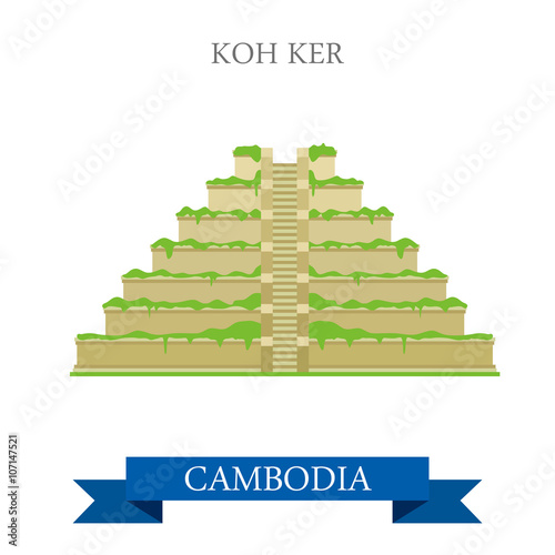 Koh Ker in Cambodia vector flat attraction landmarks photo