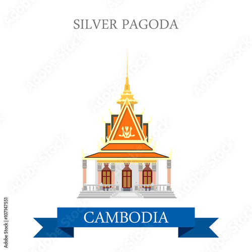 Silver Pagoda in Cambodia vector flat attraction landmarks