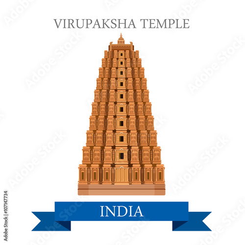 Virupaksha Shiva Temple India vector flat attraction landmarks