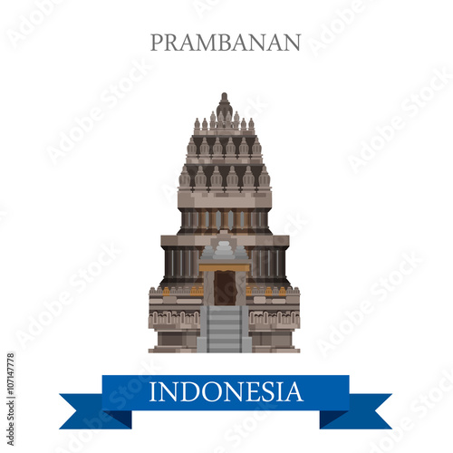 Prambanan Hindu Temple in Indonesia vector flat attraction
