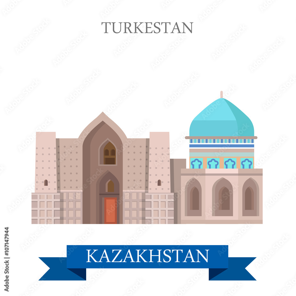 Turkestan in Kazakhstan vector flat attraction landmarks
