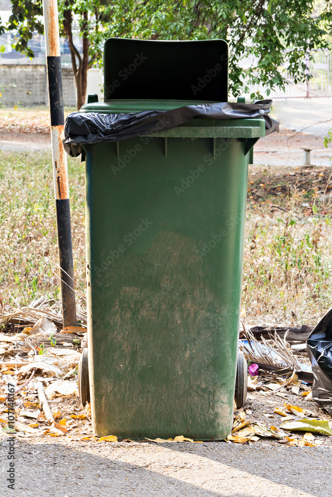 Old large green wheel bin