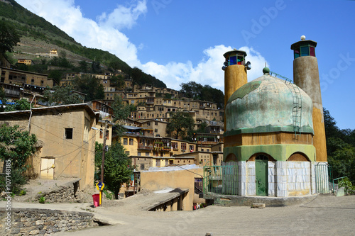 Little mosque with minarets with stained glasses in Masouleh photo