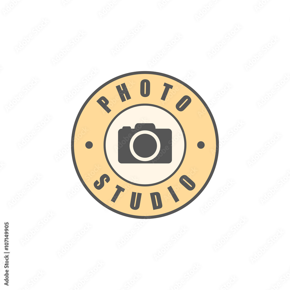 Photo studio round logotype, photo camera silhouette