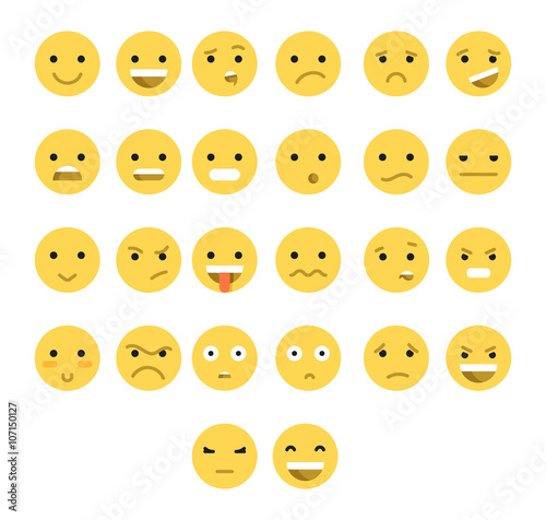 Great set of 26 yellow emotions insulated with transparent shadow. Emotions for Web. Emoji set. Anger and compassion. Laughter and tears. Smile and sadness. Sadness and surprise. Happiness and fear.