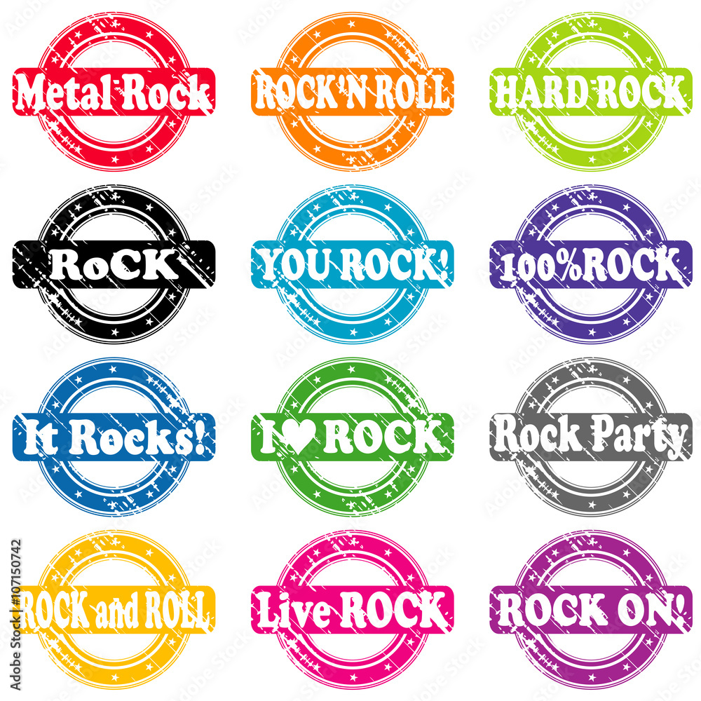 Set of rock and roll music stamps