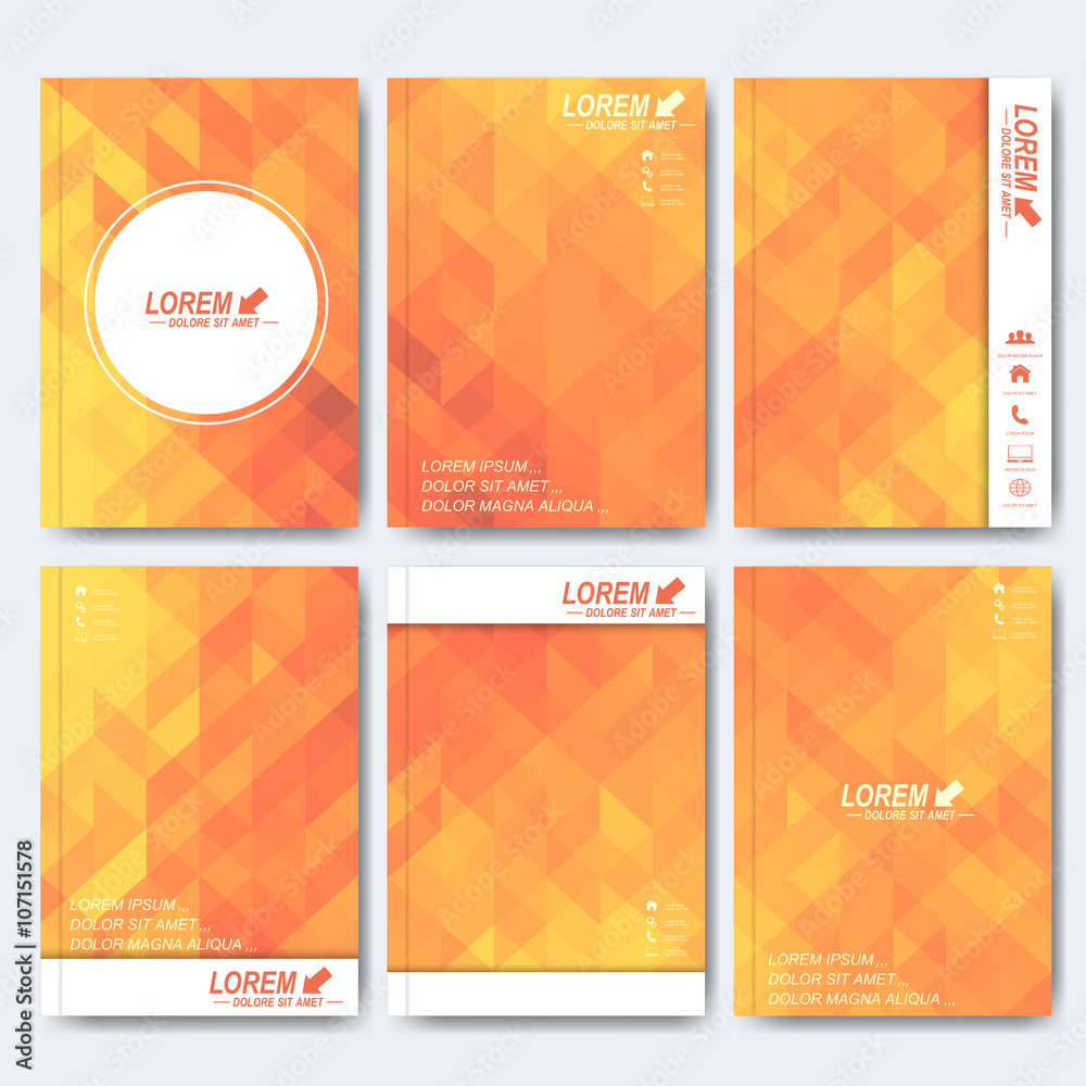 Modern vector templates for brochure, flyer, cover magazine or report in A4 size. Business, science, medicine and technology design . Background with yellow triangles