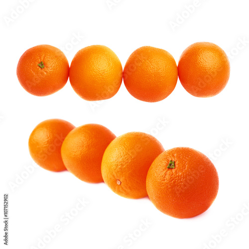 Four oranges fruits composition isolated over the white background, set of different foreshortenings