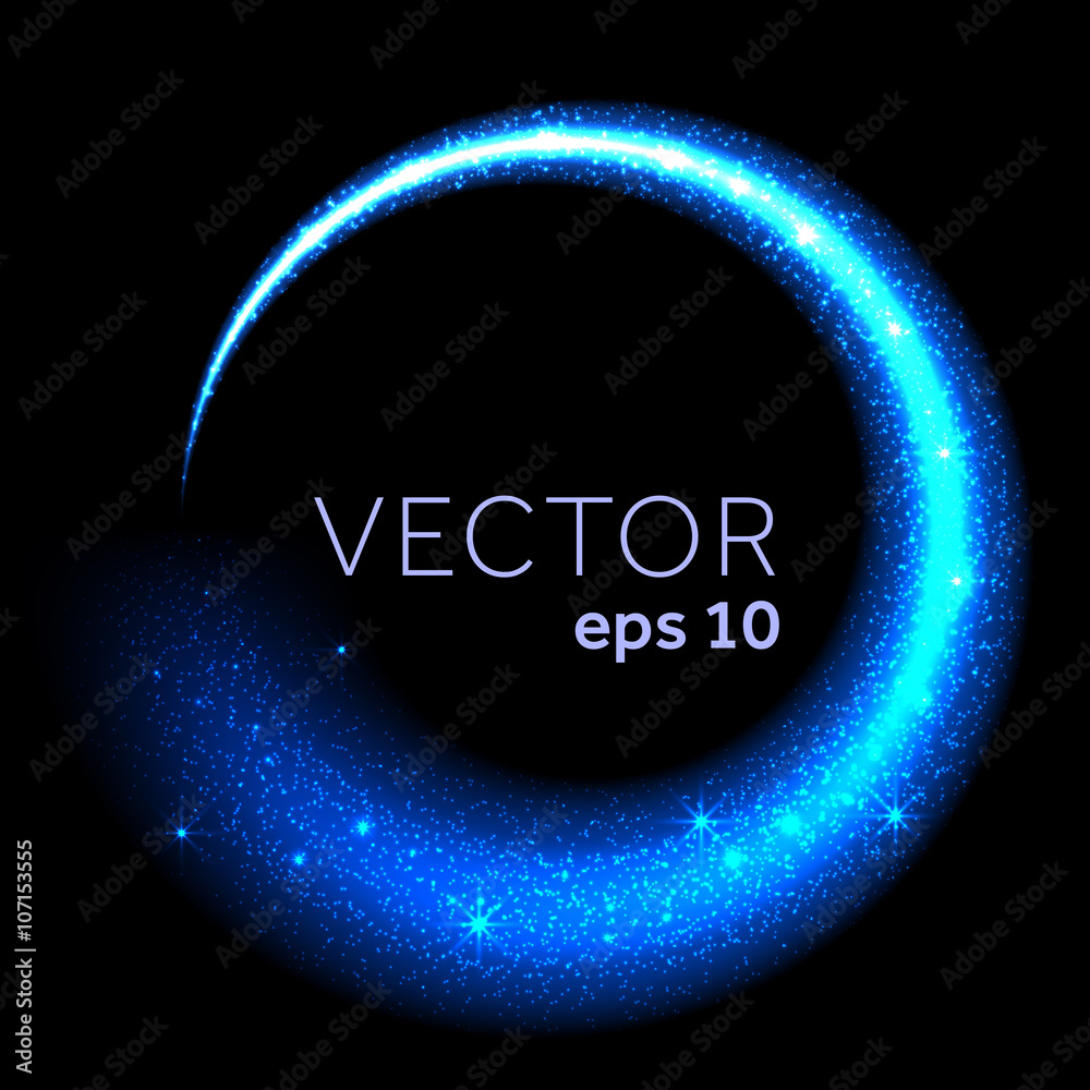Blue neon glittering star dust circle light tail Blue neon glittering star dust circle light tail