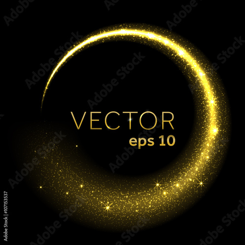 Golden glittering star dust circle light tail