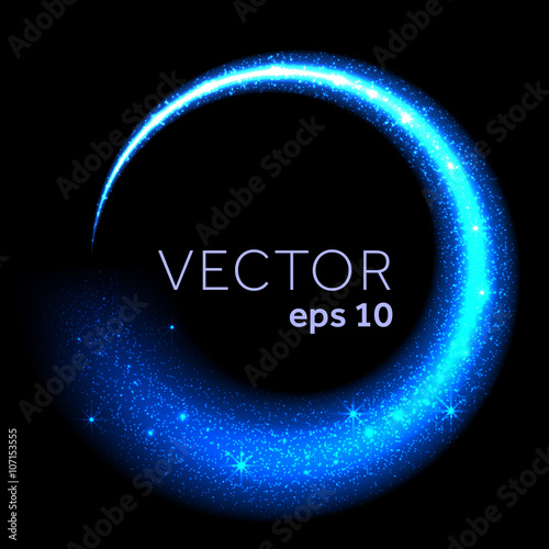 Blue neon glittering star dust circle light tail