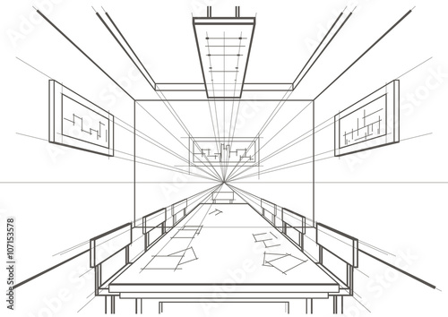 linear architectural sketch interior conference room