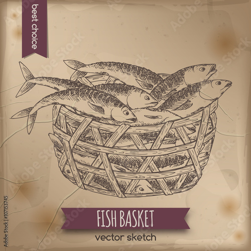 Vintage fish basket sketch 