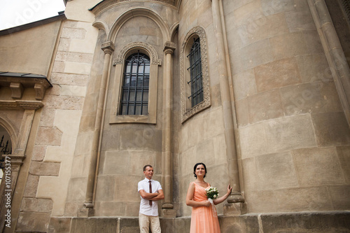 Wallpaper Mural beautiful young happy stylish caucasian bride and groom on the b Torontodigital.ca