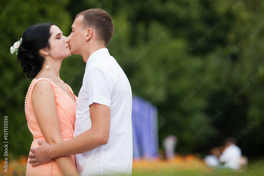 full of love stylish beautiful young caucasian couple on backgro