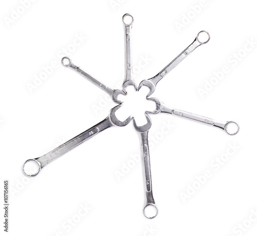 Set of wrenchs metal instruments isolated over white background