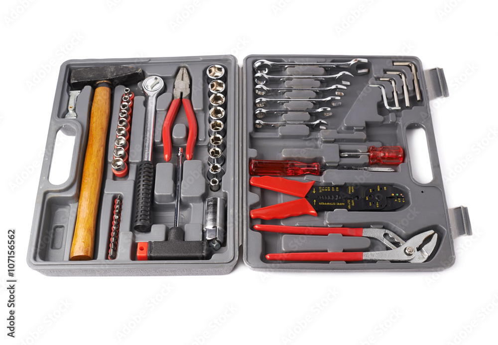 Set of tools over white isolated background Set of tools over white isolated background