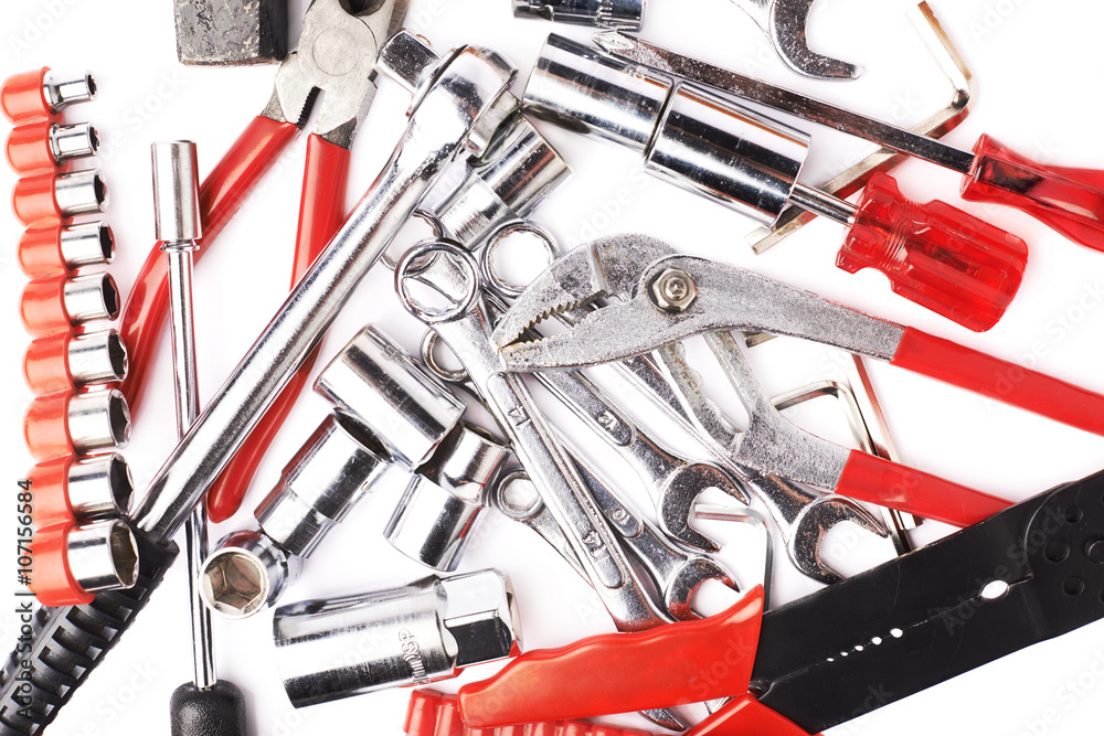 Set of tools over white isolated background Set of tools over white isolated background