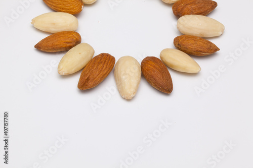 Almond nuts on the white table