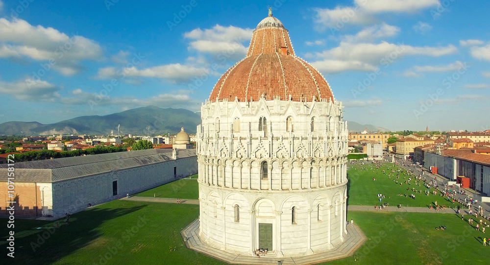 Bird's eye view of Miracle Square in Pisa, Italy