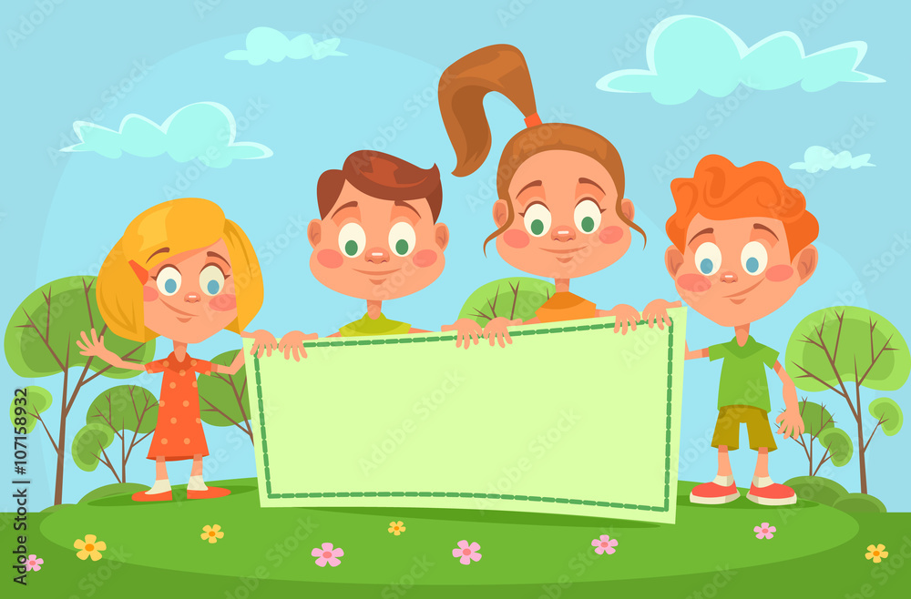 Children banner. Vector flat cartoon illustration