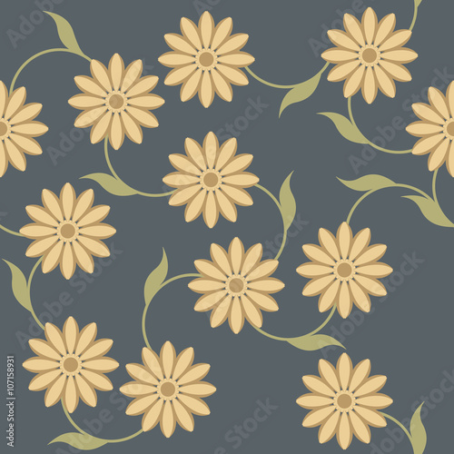 Wallpaper Mural Seamless pattern with retro flowers and leaves Torontodigital.ca