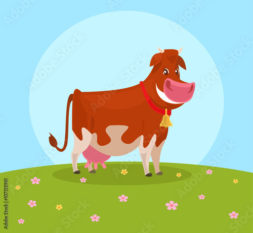 Cartoon cute cow. Vector flat illustration