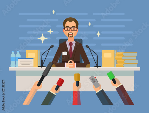 Press conference. Vector flat illustration