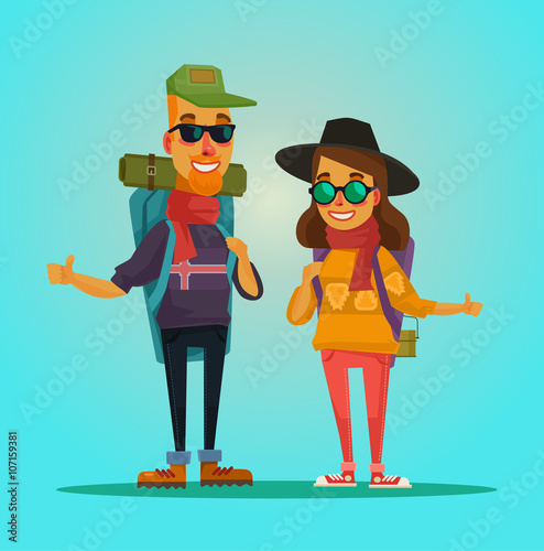 Tourists couple. Vector flat illustration