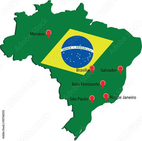 Brazil flag and map Locations  3