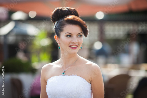 cheerful young beautiful cute stylish bride, wedding celebration