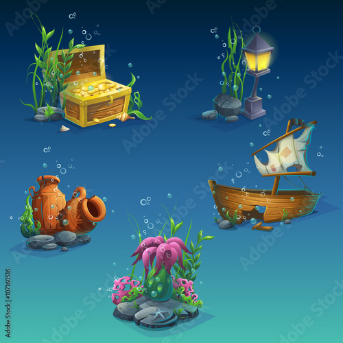 Set of underwater objects