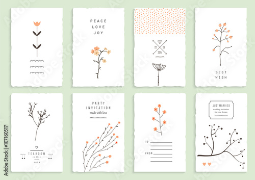 Collection of 8 romantic invitations. Wedding, marriage, bridal