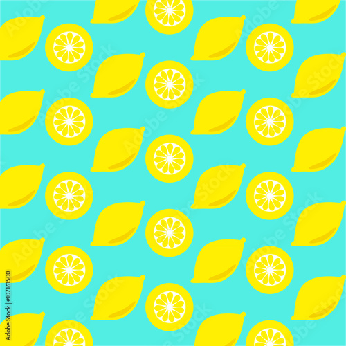 Lemon and lemon slices seamless on cyan background