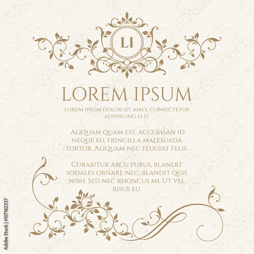 Decorative vector monogram and border. Classic design elements for wedding invitations.