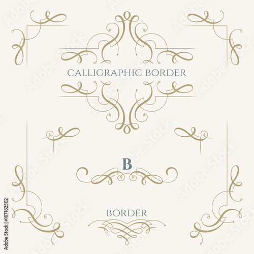 Collection of calligraphic elements. Decorative borders. Graphic design page.