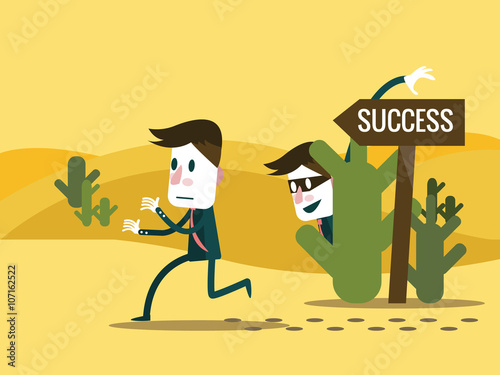 Envy Businessman change the road sign to wrong way. vector