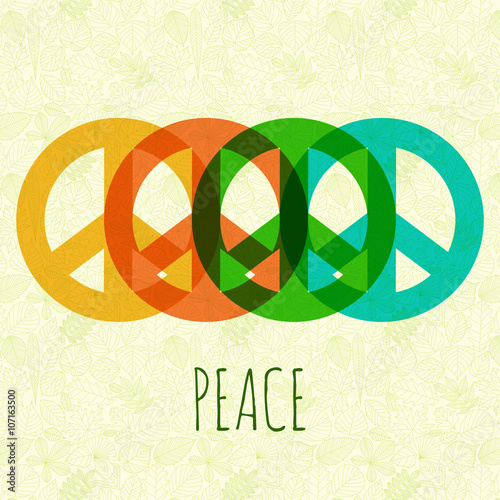 Symbols of peace on abstract background with leaves. Vector illustration photo